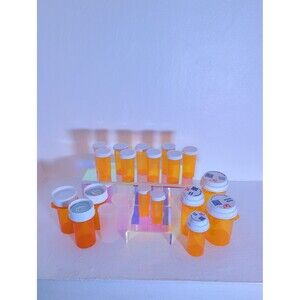 15pc Empty Pill Bottle Organization Starter Kit Assorted Sizes Amber Clear Vials